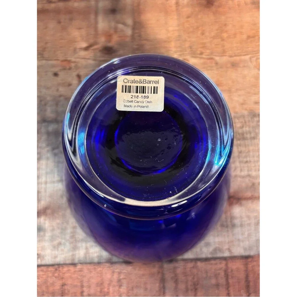 Crate & Barrel Cobalt Blue Glass Candy Jar With Lid Made In Poland Home Decor